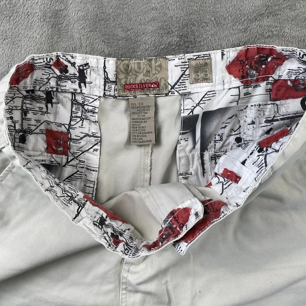 Quiksilver Shorts Mens 33 Off-White Chino Twill Flat Front Summer Beach Casual‎